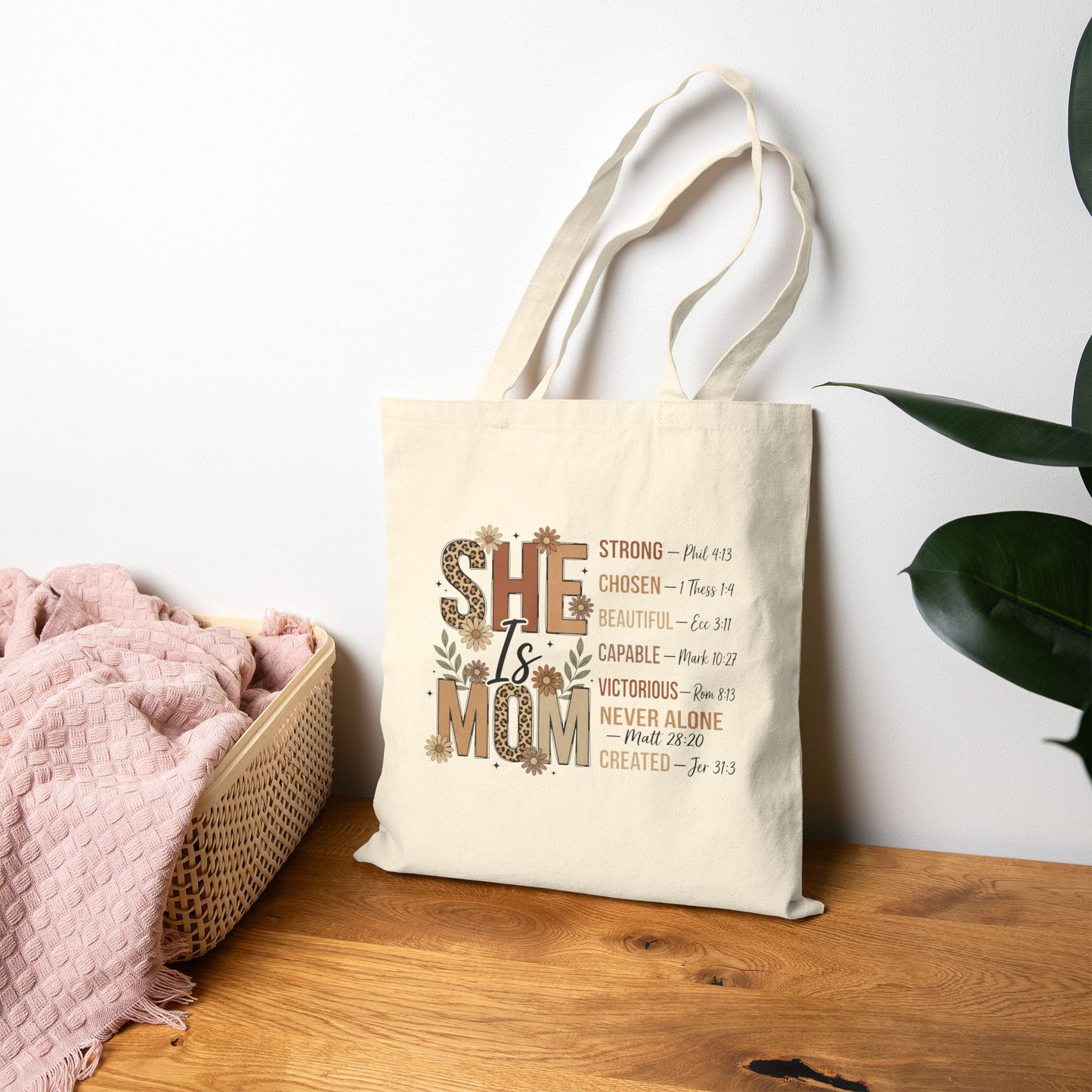She is Mom Canvas Tote | Christian Faith Bag