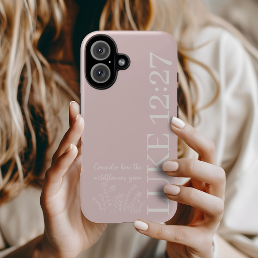 Consider the Wildflowers - Modern Vertical | Luke 12:27 Phone Case (Blush)
