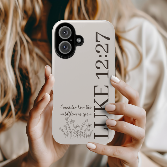 Consider the Wildflowers - Modern Vertical | Luke 12:27 Phone Case (Cream)